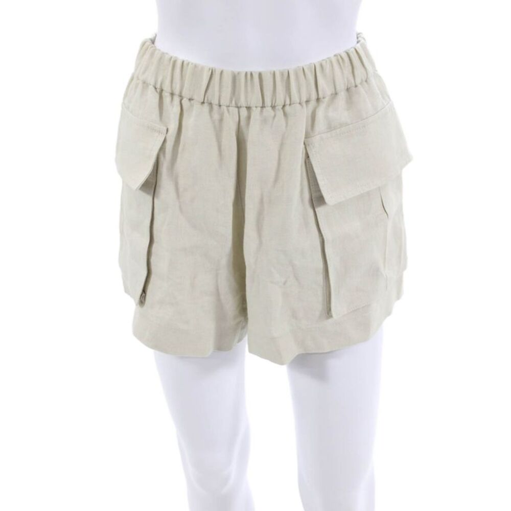 Designer Unisex Cargo Shorts Beige GOTS Organic Linen Zip Size XS